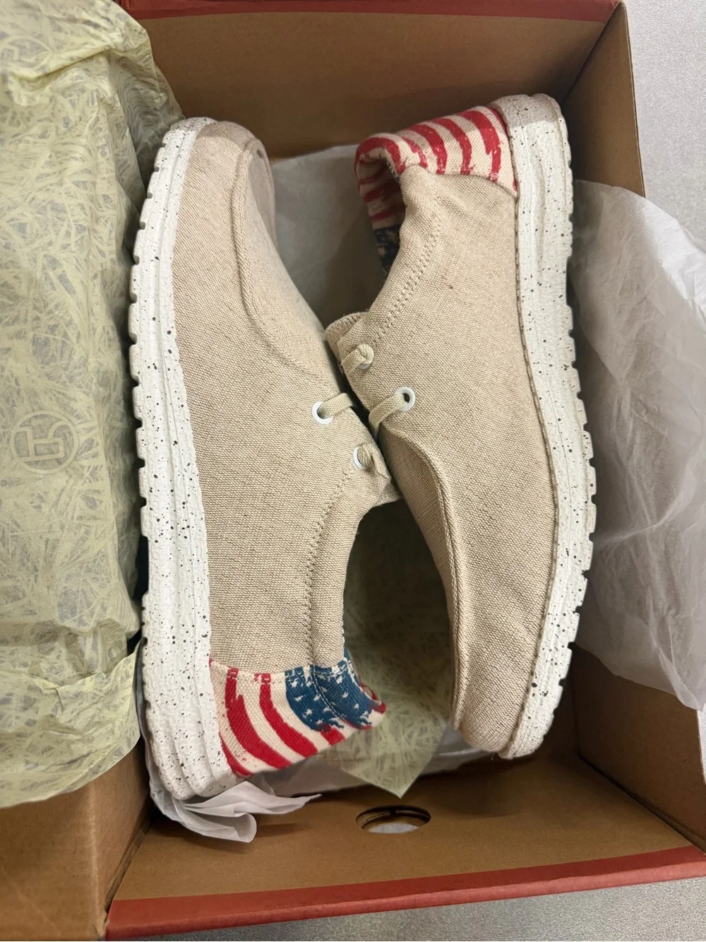 Roper Beige Slip-On Loafer with American Flag Trim